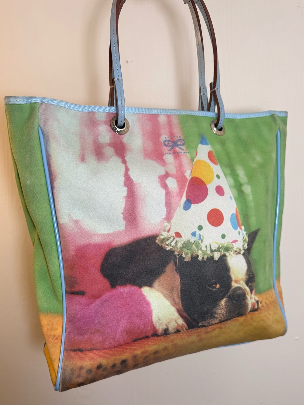 Anya Hindmarch Vintage Birthday Boston Terrier Tote